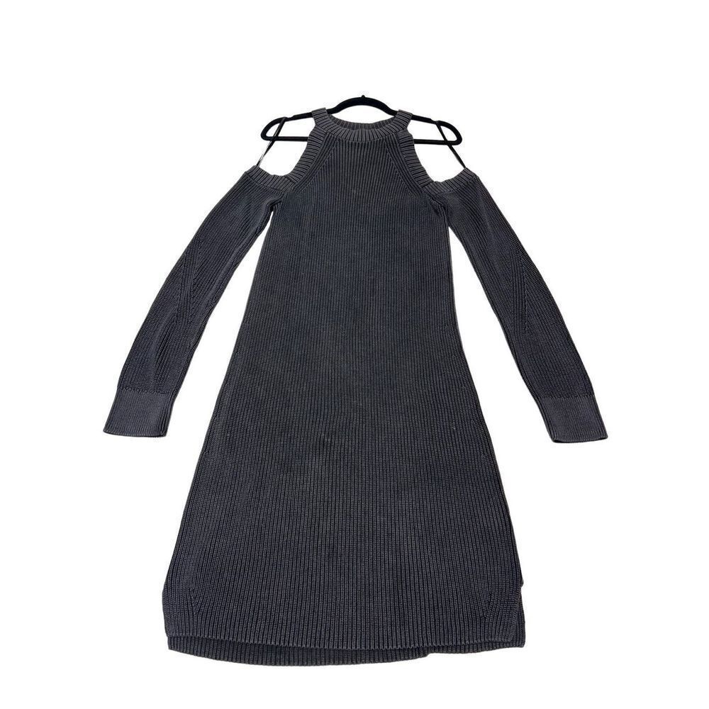 Rag & Bone Jean Womens Ribbed Knit Dana Cold Shoulder Sweater Dress Black Medium